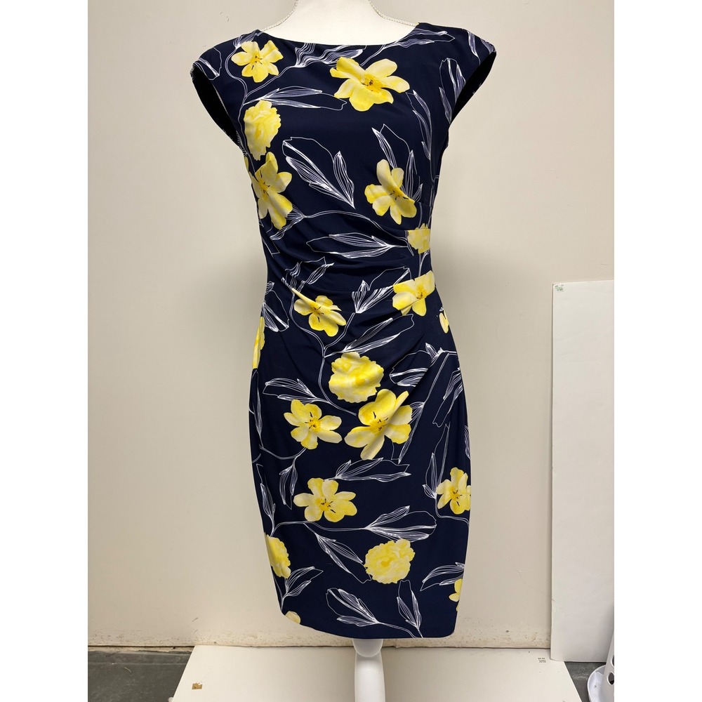 Kasper Dress, Navy Blue, Knee-Length‎ Sheath Dress, Floral Pattern, Women Size 4